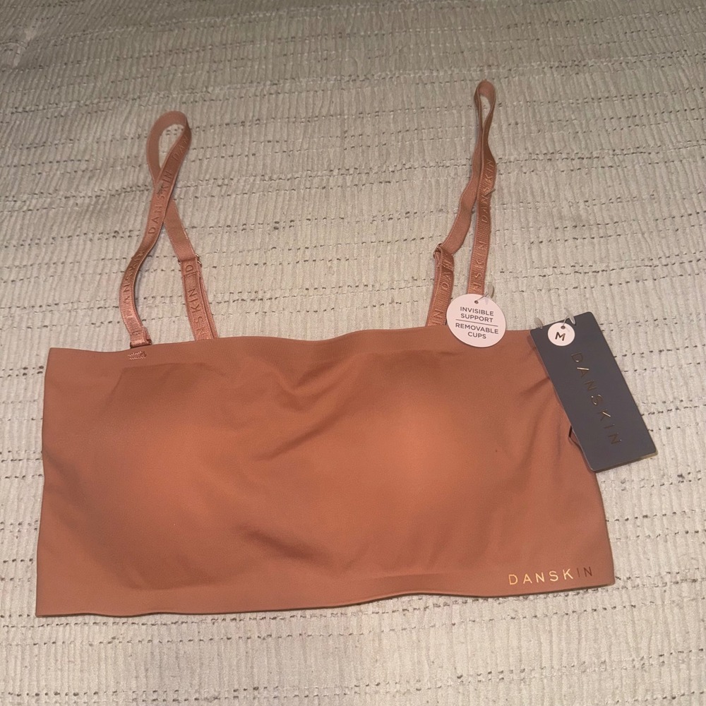 Danskin Womens Seamless Bandeau Bralette Terracotta Clay Removable Cups DS2090 M